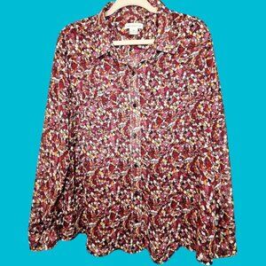 Button Up Mosaic Print Blouse Sz XL by Liz Claiborne